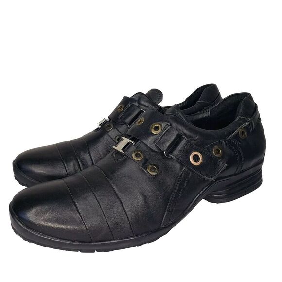 Gravity Defyer Other - Gravity Defyer Mens Size 10 Slip On Grommet Black Leather Strap Driving Loafers